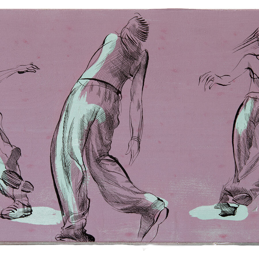 Andrey Gradetchliev, Inseln der Glückseligkeit VI, 2026, Acryl,Tusche,Lack auf Holz, 67x25 cm